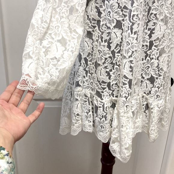 NEW FREE PEOPLE Sheer Lace White Peasant Tunic Blouse Sexy Babydoll Hi-Low Top S - Picture 8 of 13